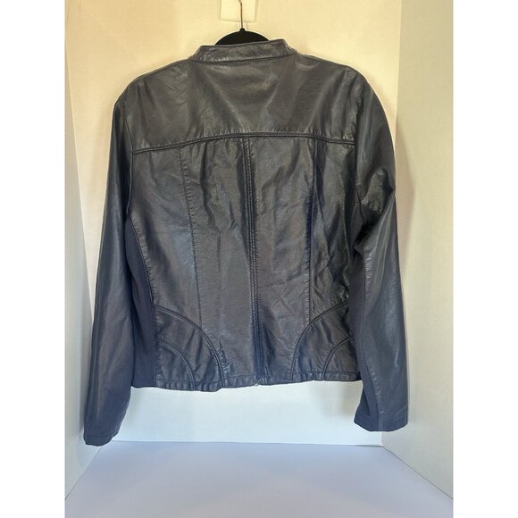 Kenneth Cole Reaction Navy Faux Leather Moto Jacket XL Stretch Designer - Picture 10 of 16
